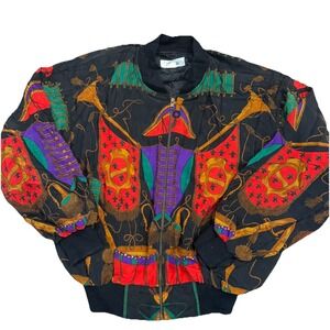 Vintage Mighty Korea Bold Print Bomber Jacket Women's Size L 80s 90s